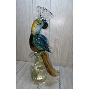 Vtg 70s Italian Murano Art Glass Cockatoo Parrot 14" Multicolor Hand-Blown Bird